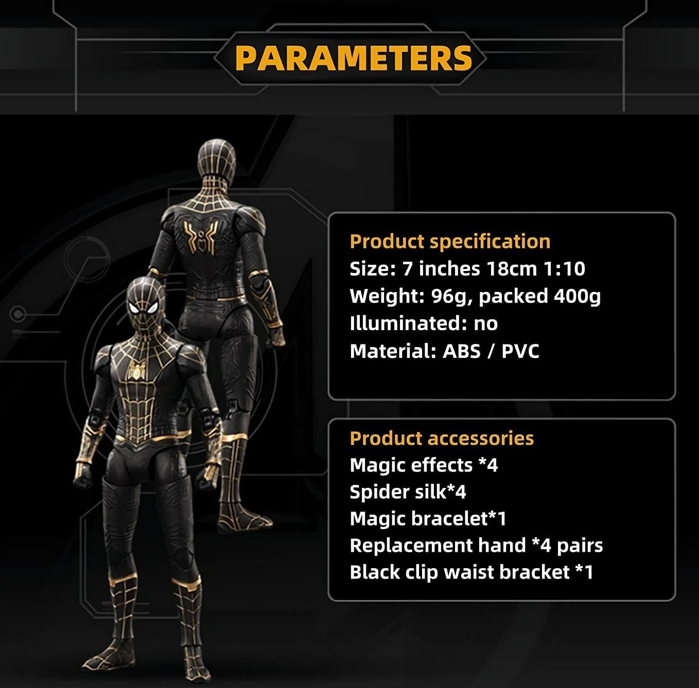 Marvel Spiderman Black & Gold Suit Collectible Action Figure