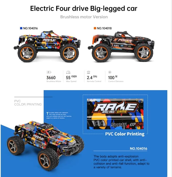 Wltoys 104018 1/10 2.4G 4WD 55KM/H Brushless High Speed RC Car Vehicle
