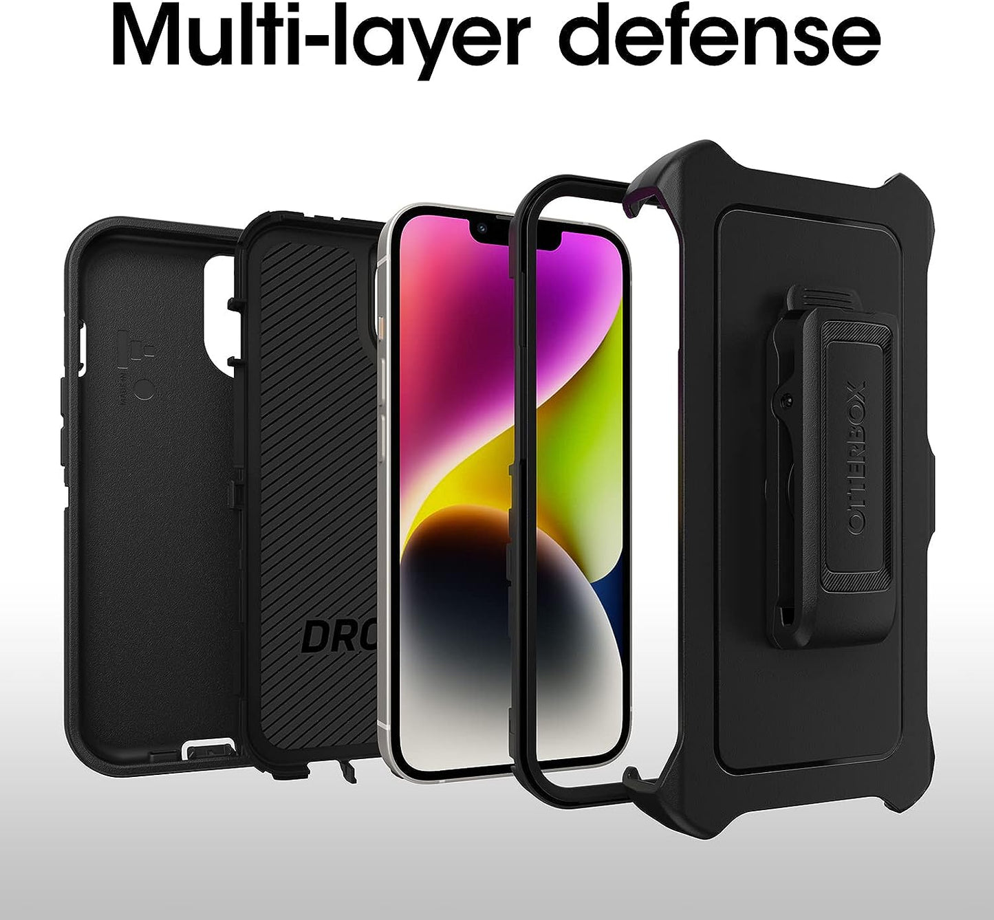 OtterBox iPhone 14 Plus Defender Series Case, rugged & durable, with port protection, includes holster clip