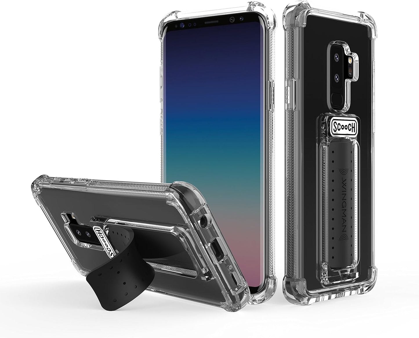 Scooch Wingman | Kickstand Case for Samsung Galaxy S9+ Shockproof Protective Cover (Clear)