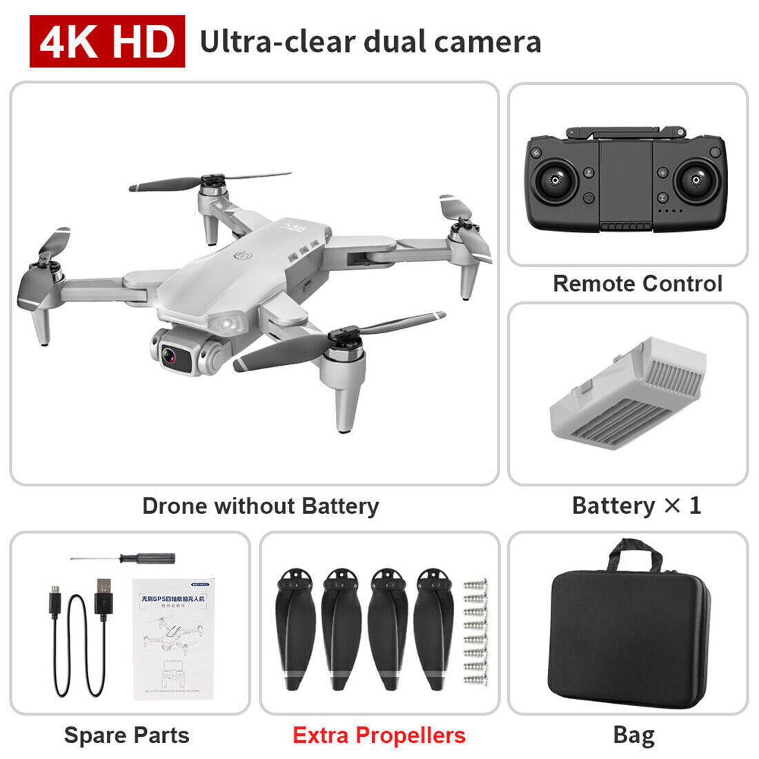 LYZRC L900Pro 4K HD Dual Camera with 5G WIFI FPV Distance 1.2km RC Drone (White)