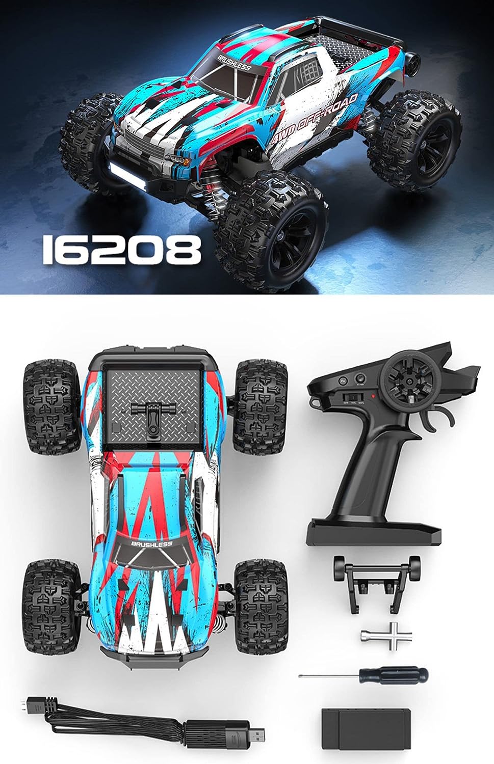 Hyper Go MJX 16208 RC Truck, 1/16 Brushless Off-Road  45km/h, 4WD