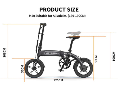 AOSTIRMOTOR M20 350W Folding Electric Bike for Adults , 14" Tire, with 36V 7.5AH Lithium Battery, Travel Up to 30 Miles, Max Speed Up to 17 MPH (Grey)